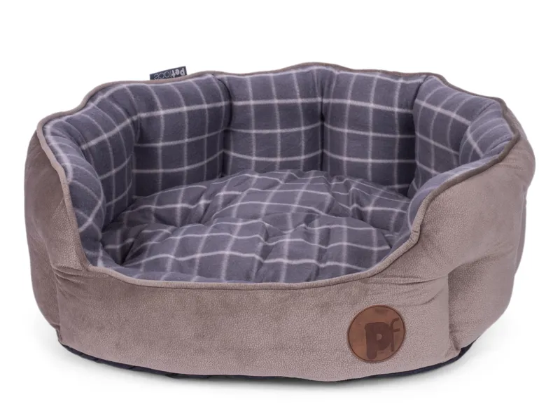 Petface Grey Check and Bamboo Oval Dog Bed-1